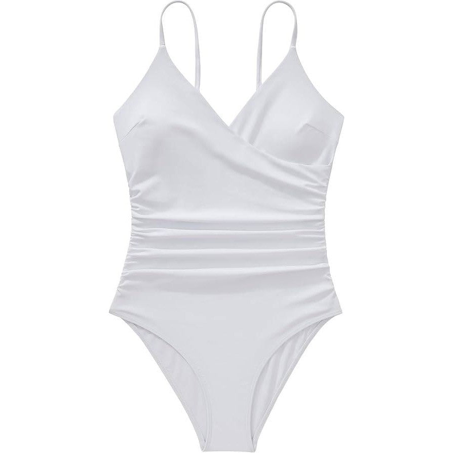 MSRP $48 SUUKSESS Women's S White Sexy Wrap Push Up One Piece Swimsuit Tum