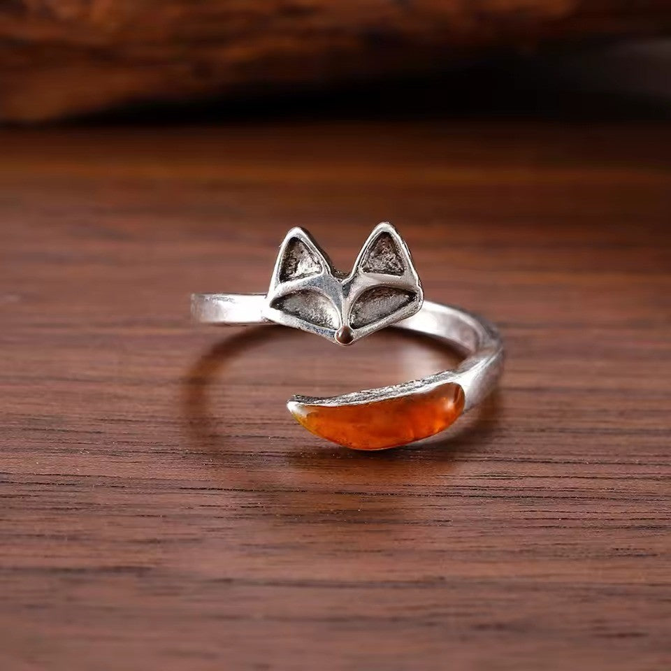 Fox Open Ring Women's Silver Tone Boho Cute Animal Jewelry Size 8 Adjustable 7-9