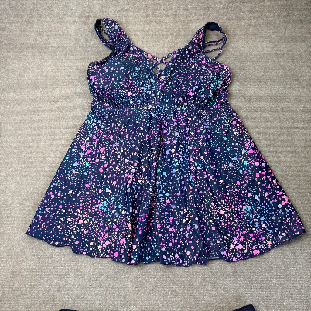MSRP $47 Aqua Eve Womens 18W Star Whole Sky Tankini w/ Shorts Two Piece Swims