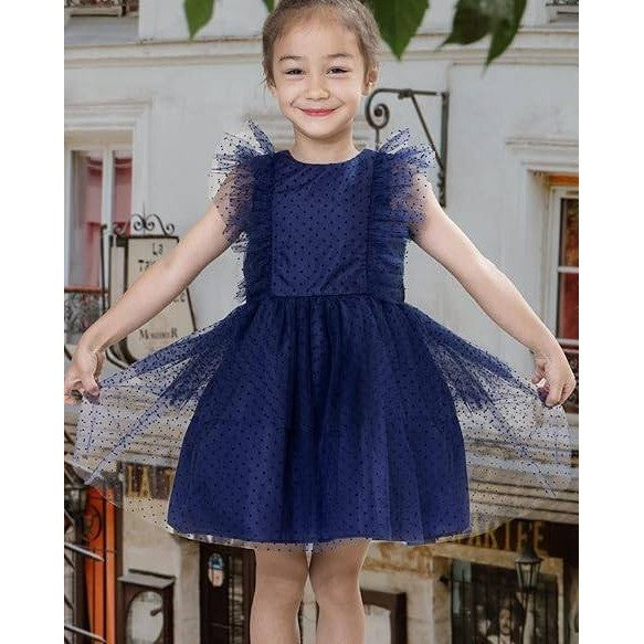 NWT Peaches Petal 2T Navy Flower Girl Toddler Dress Ruffled Sleeve Tulle Dress