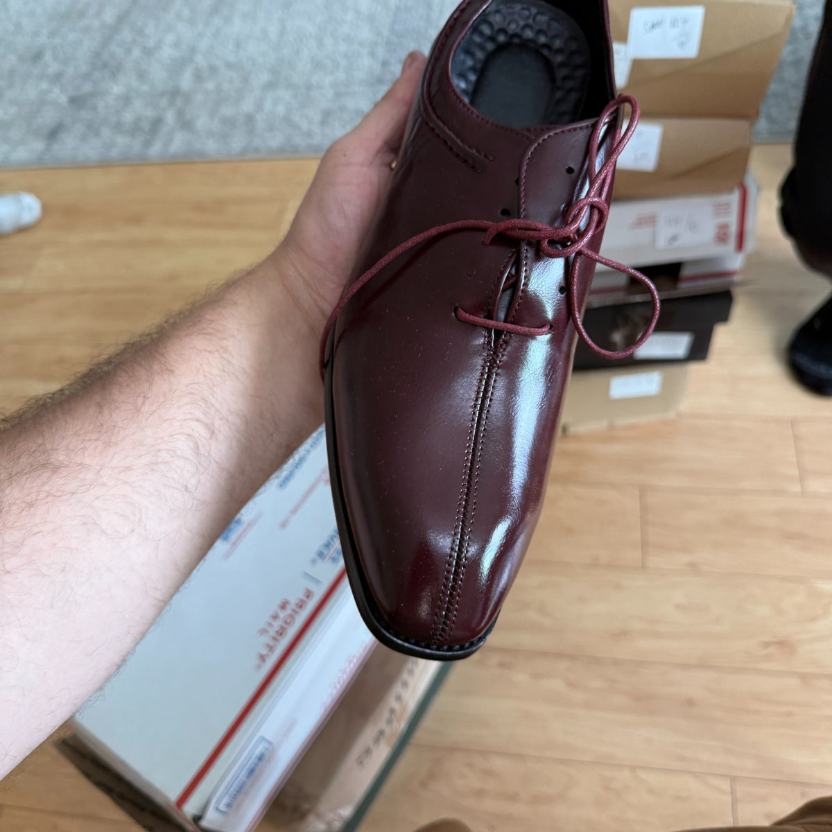 Santimon Men's US 8-9 Burgundy Wholecut Oxfords Almond Toe Lace Up Dress Shoes
