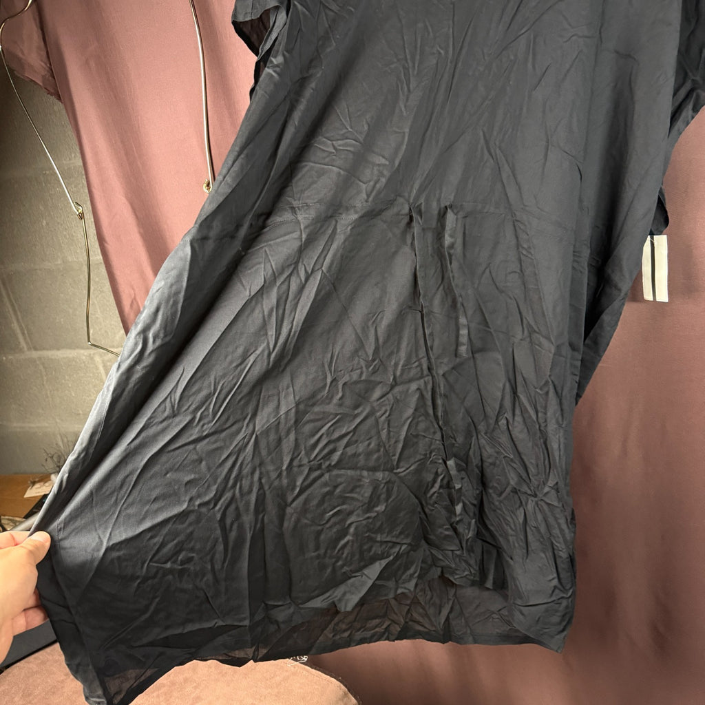 Lands' End M-L LONG Sheer Oversized Black Gathered Waist Swim Cover-up Dress Sho