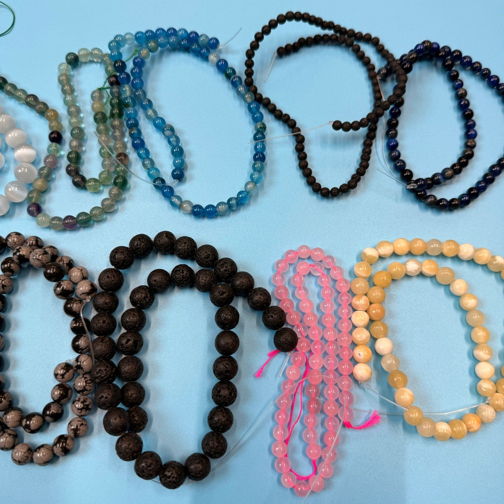 Set of 10 Natural Gemstone Round Beads Strands 15" Sizes 6,8,10 mm 12oz №B27