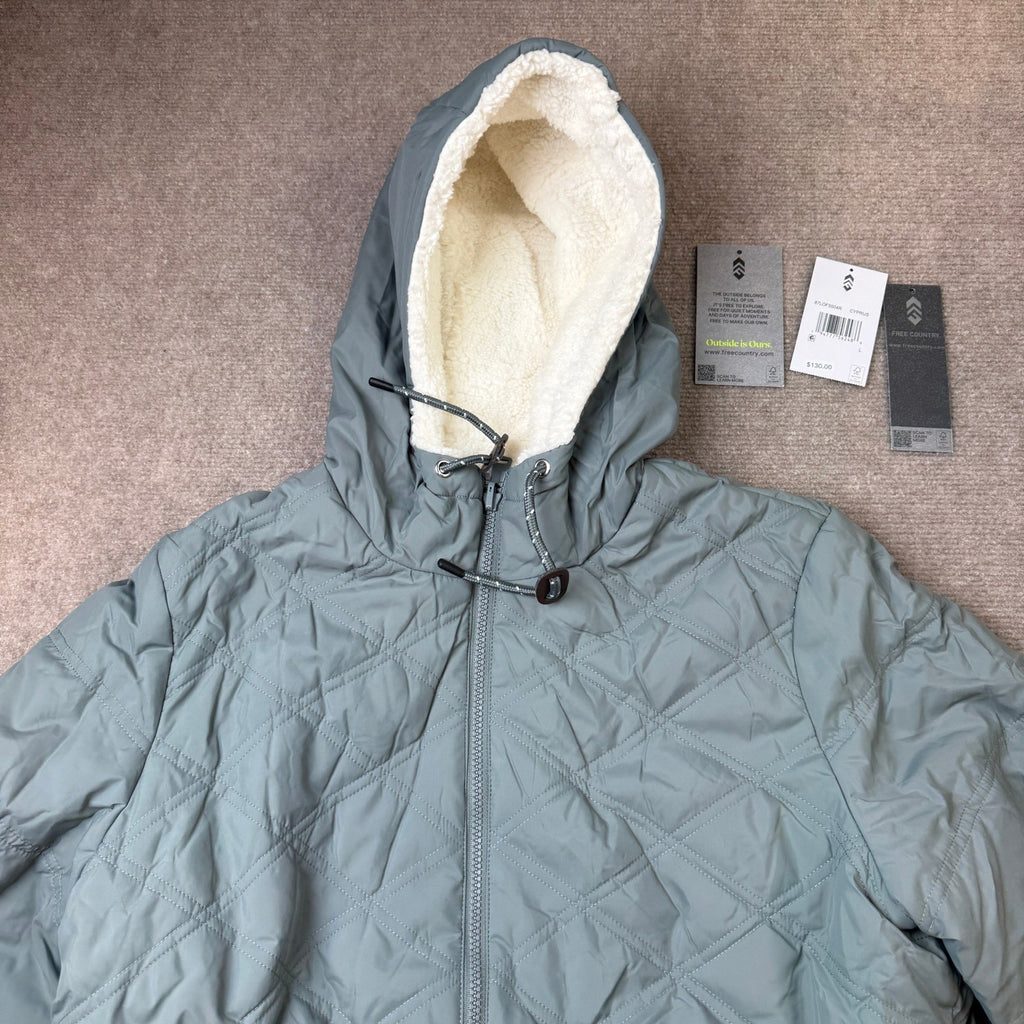 MSRP $130 Free Country Womens L Cyprus Hooded Reversible Sherpa Lined Jacket