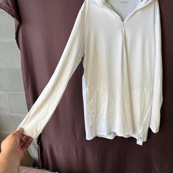 Lands' End Women's 2X Long Sleeve Quarter Zip Swim Cover-up White