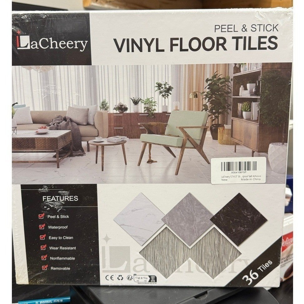 Pack of 36 LaCheery 12"x 12" Peel & Stick Vinyl Floor Tiles Gray Wood Waterproo