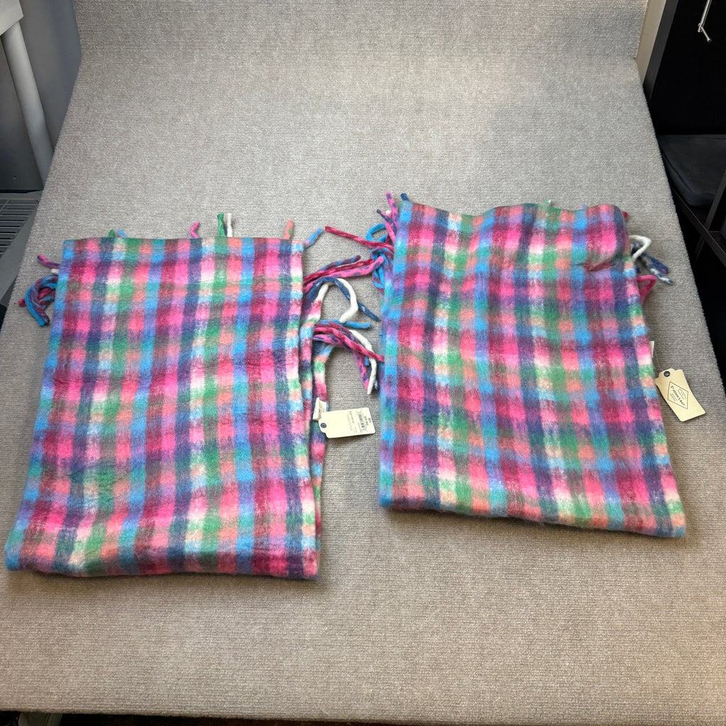 Lot of 2 MSRP $38 St. John's Bay Womens Bright Pink Multi Plaid Scarves Fringe