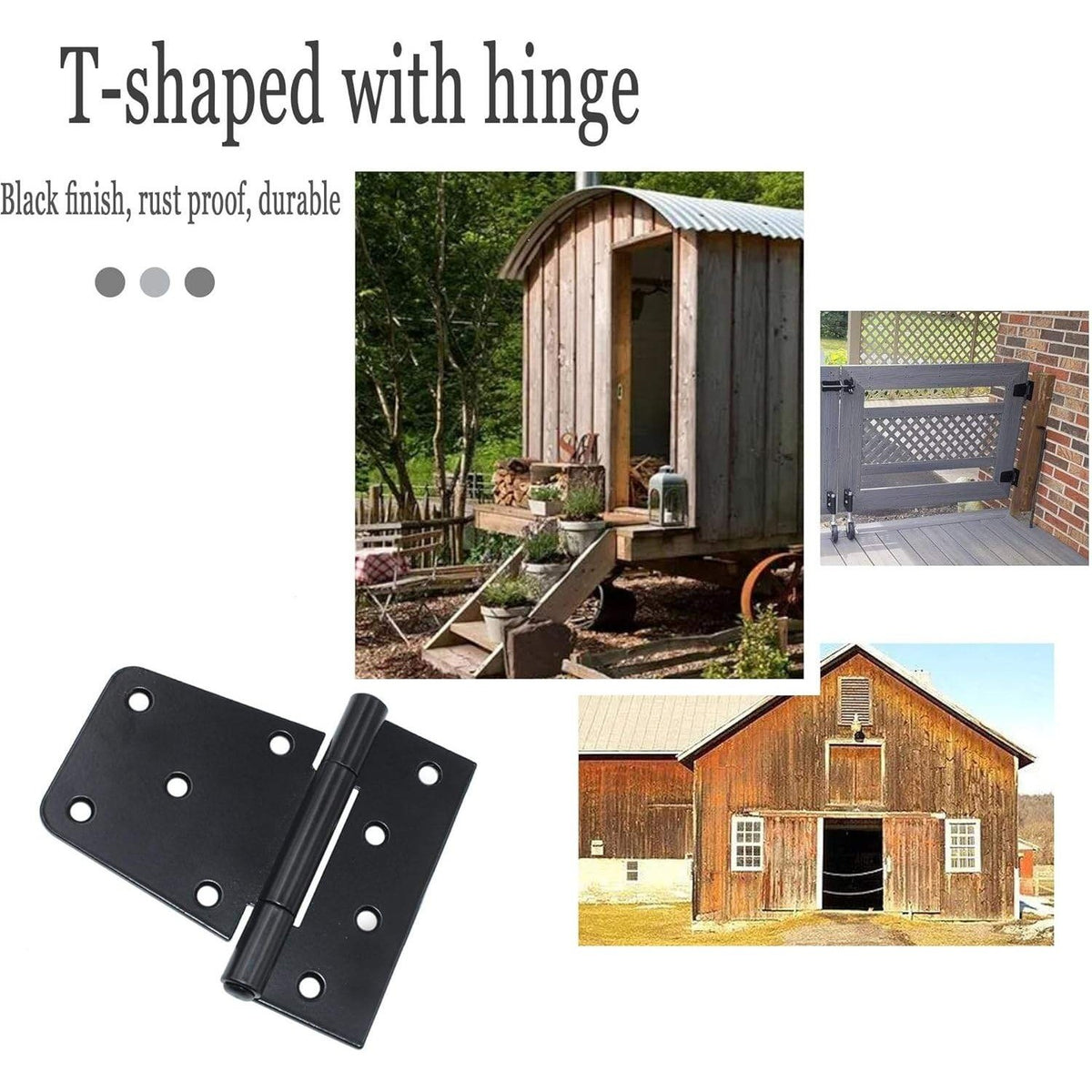 Pack of 4 VKQ 3.5" Heavy Duty T Gate Hinges Black Iron Barn/Shed/Wood Fence w