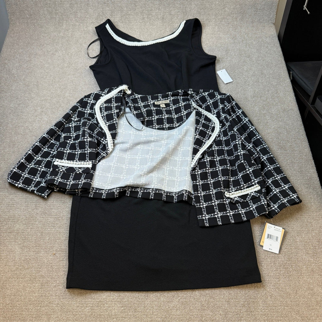MSRP $94 Maya Brooke Womens 18 Black/White 2 Piece Crepe Grid Jacket Dress