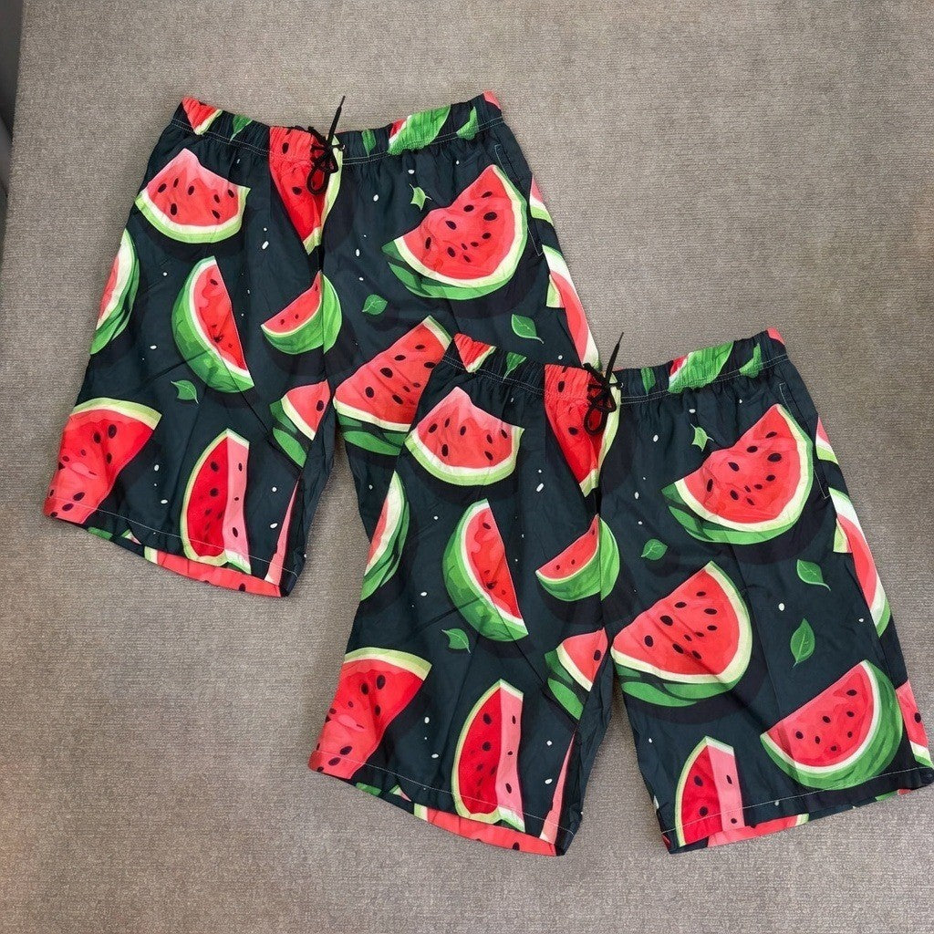 Set of 2 Men's XXL Watermelon Swim Trunks Quick Dry Beach Shorts Mesh Lining wi