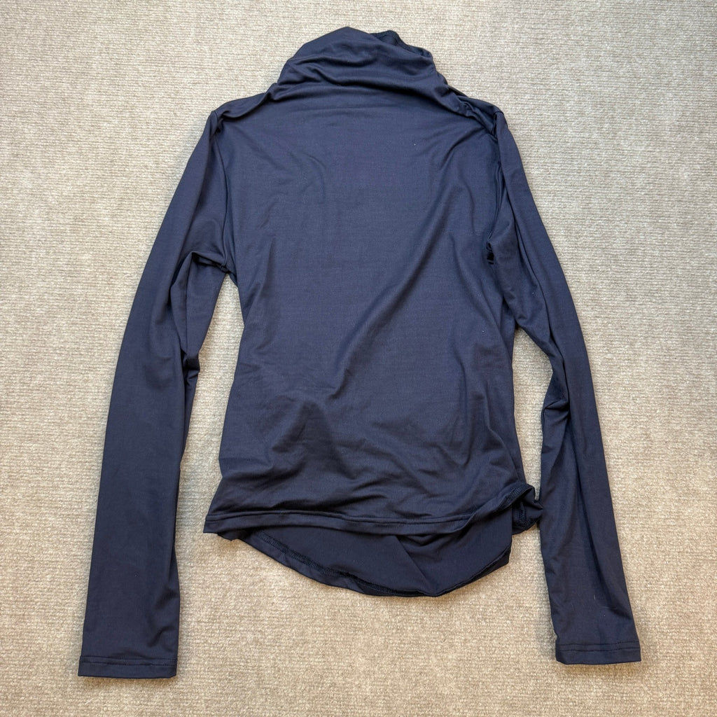 Pink Queen Women's M Long Sleeve Shirt Mock Neck Cinched Waist Fit Top Navy