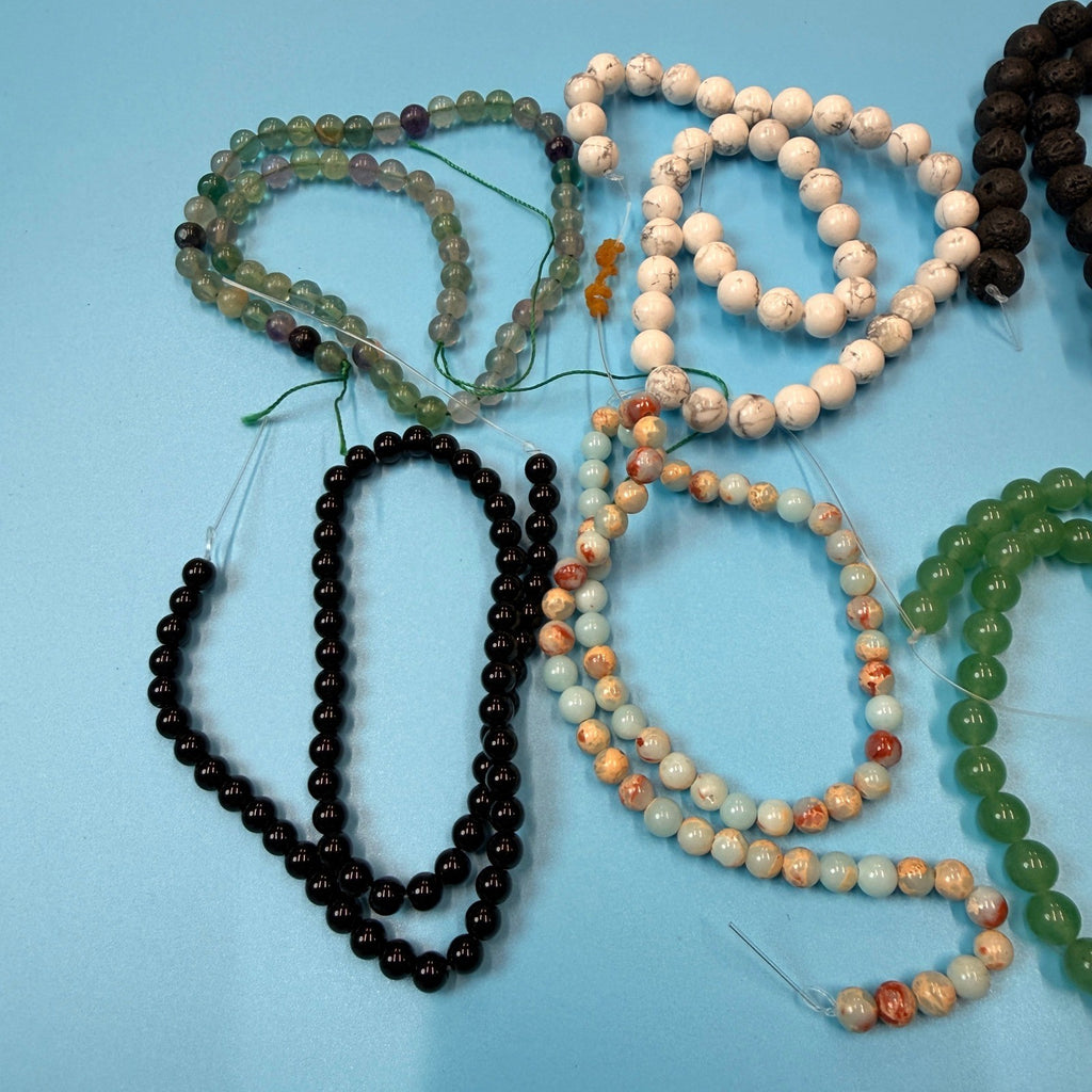 Set of 10 Natural Gemstone Round Beads Strands 15" Sizes 6,8,10 mm 14oz №B8