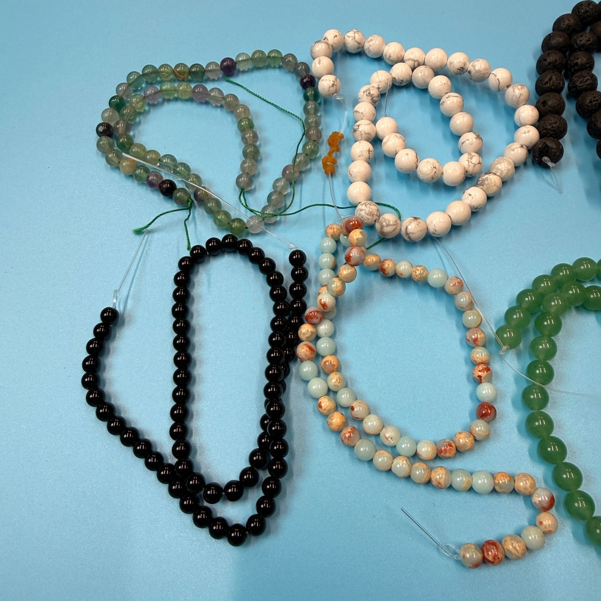 Set of 10 Natural Gemstone Round Beads Strands 15" Sizes 6,8,10 mm 14oz №B8