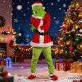 Men's L Christmas Costume Adult Green Furry Monster Santa Suit