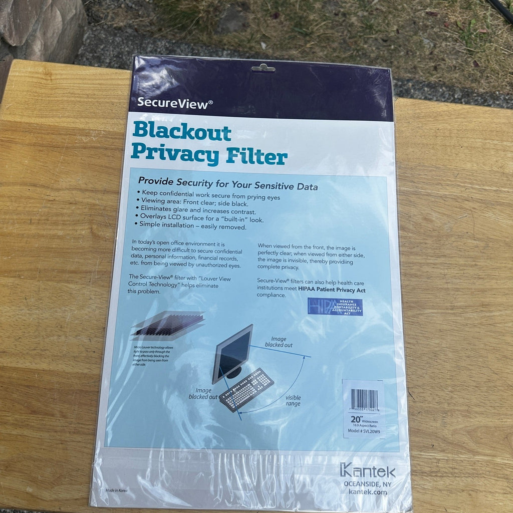 Kantek SVL20W9 SecureView 20" 16:9 Blackout Privacy Filter Screen Protector