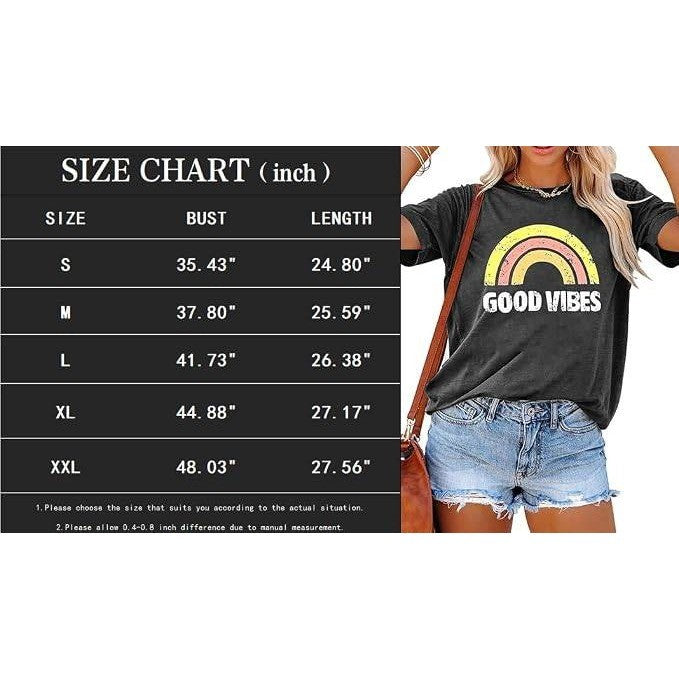 YEXIPO Women's M Good Vibes Graphic T-Shirt Short Sleeve Crew Neck Loose Fit Te