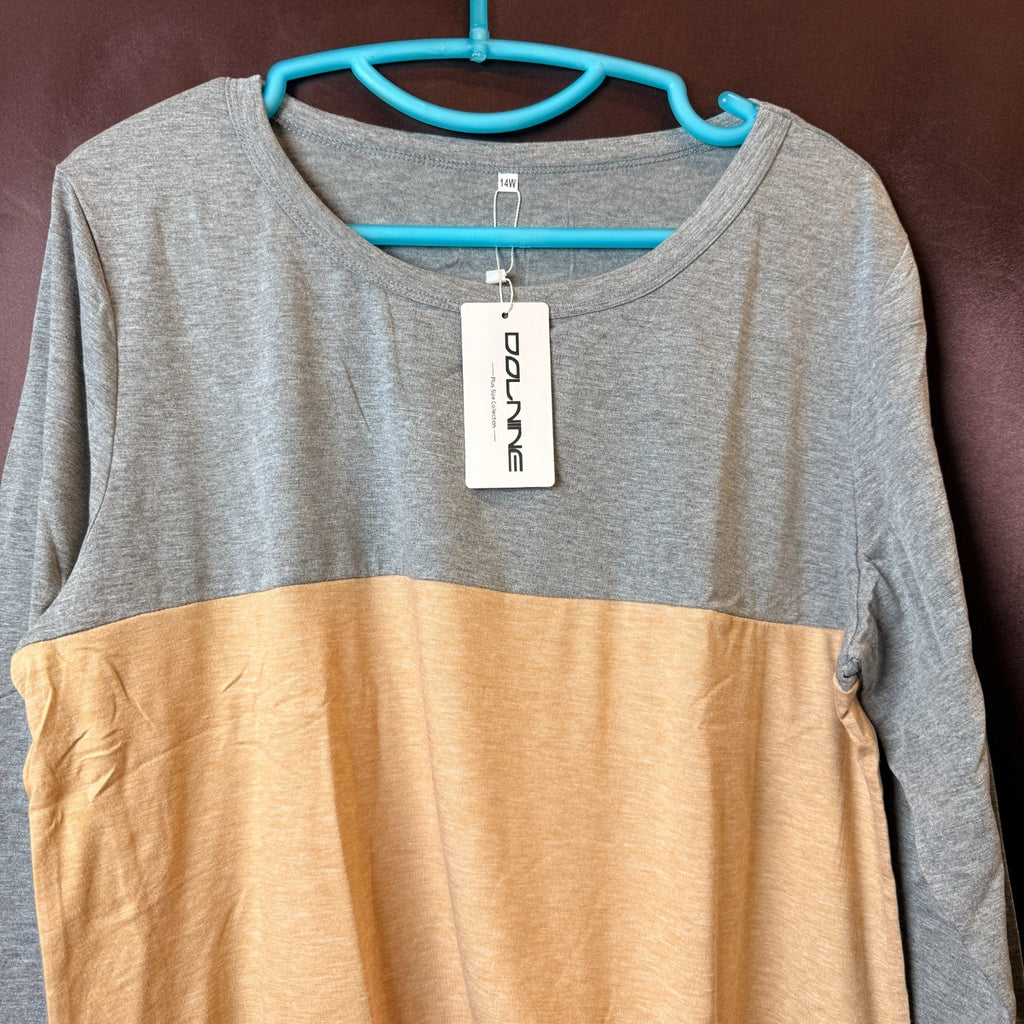 DOLNINE Womens Plus Size 14W Knotted Top Long Sleeve T-Shirt Loose Casual Blouse