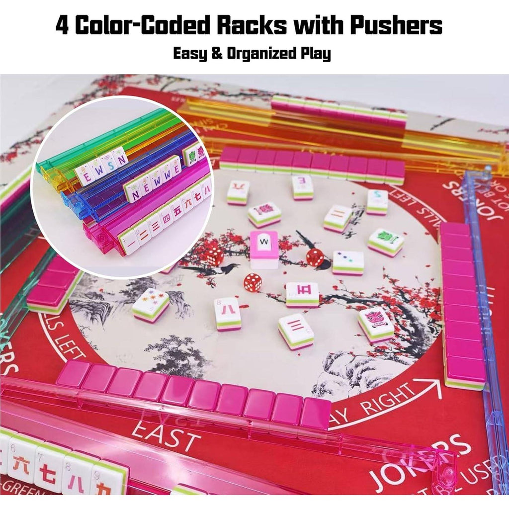 American Mahjong Game Set 160 Acrylic Tiles Red Carrying Case MISSING TABLE MAT