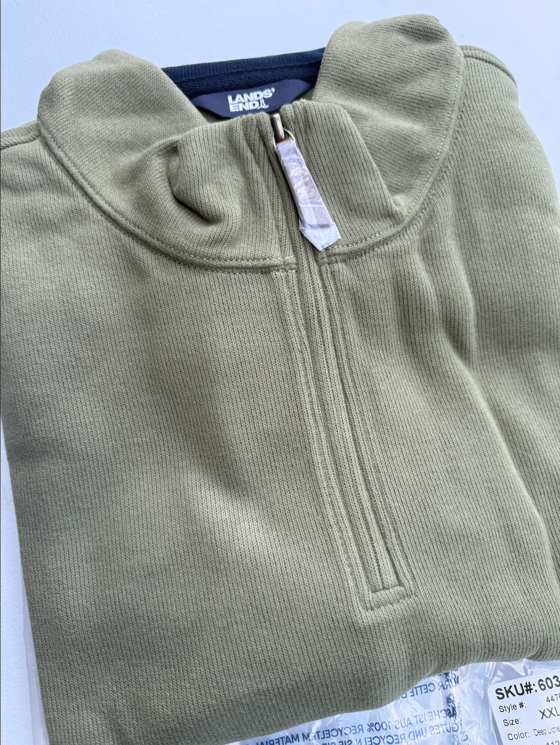Lands' End Men's 2XL Regular/Tall Sweater Pullover Quarter Zip Bedford Rib Deep