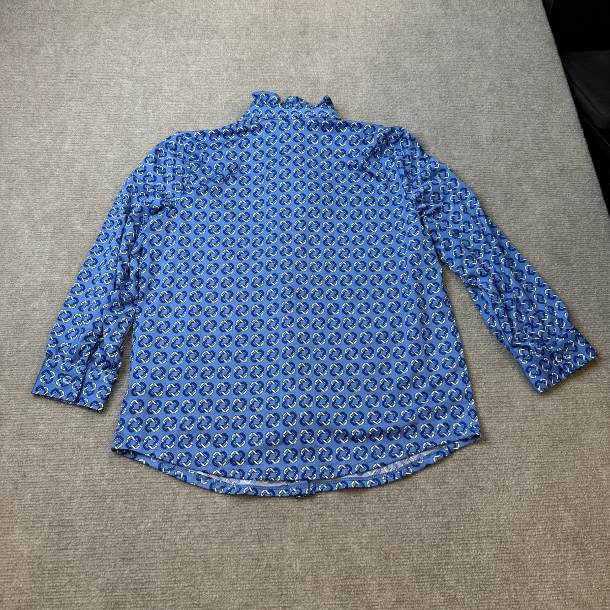 MSRP $48 Liz Claiborne Womens XS Blue Linked Geo 3/4 Sleeve Blouse