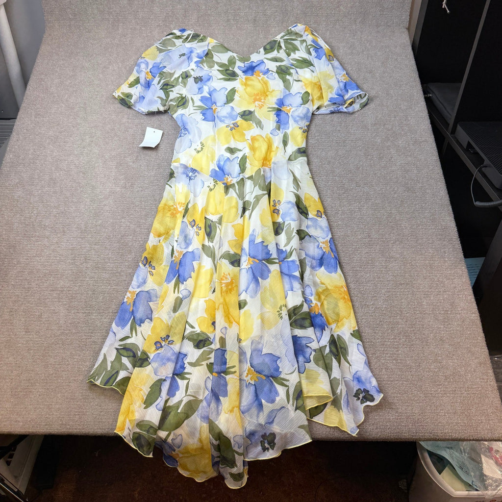 MSRP $79 Rabbit Rabbit Rabbit Womens 16 Blue/Yellow Floral Midi Dress V Neck