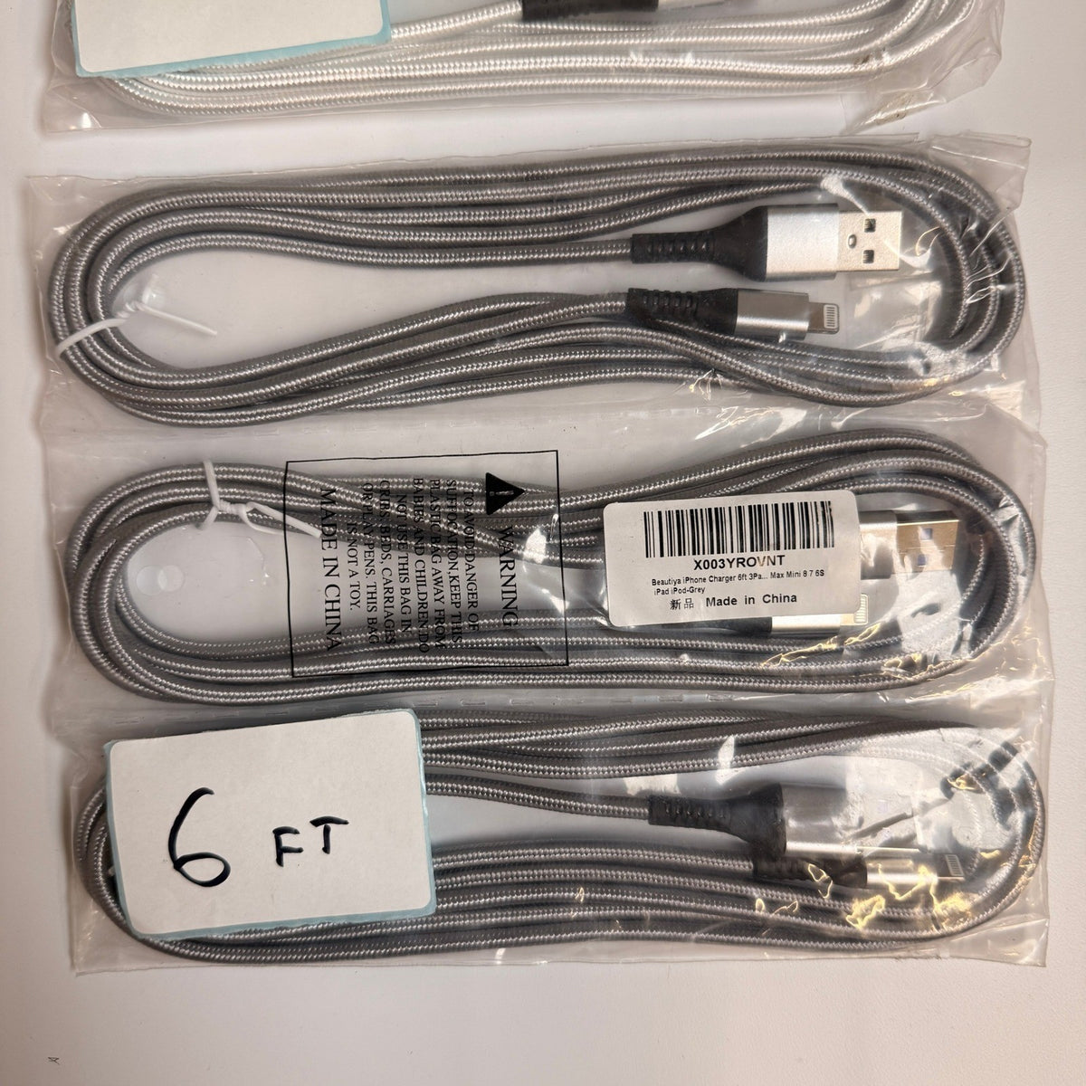 Lot of 6 Braided USB-A to Lightning Fast Charging Cables 6ft 10ft