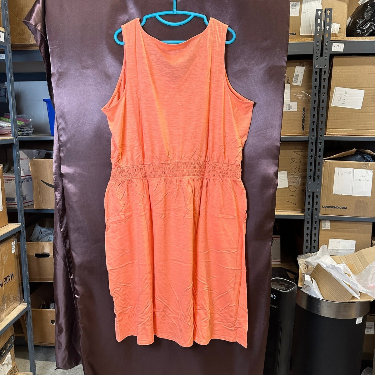 Belle by Kim Gravel Women's 2XP Paradise Coral Smocked Waist Dress Slub Knit
