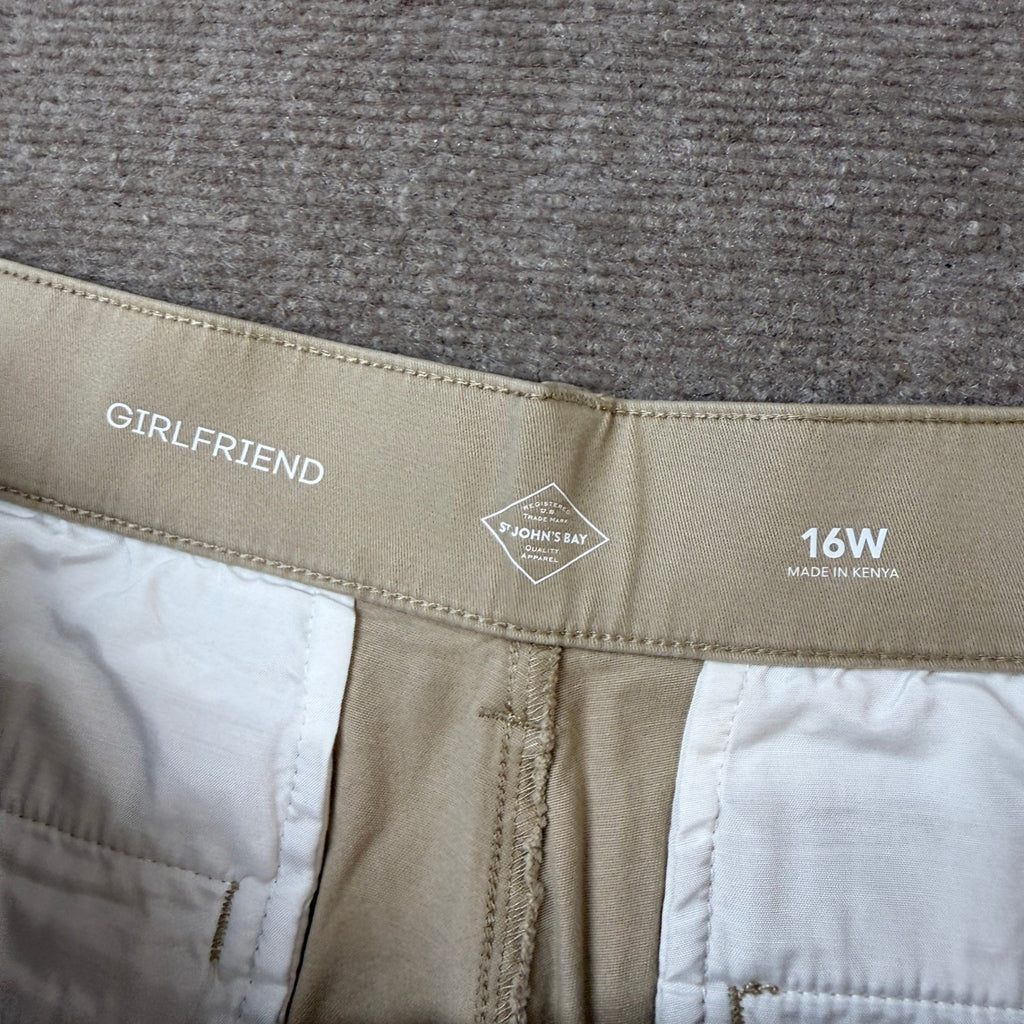 MSRP $50 St. John's Bay Women's 16W Biscotti Relaxed Fit Girlfriend Chino Pants