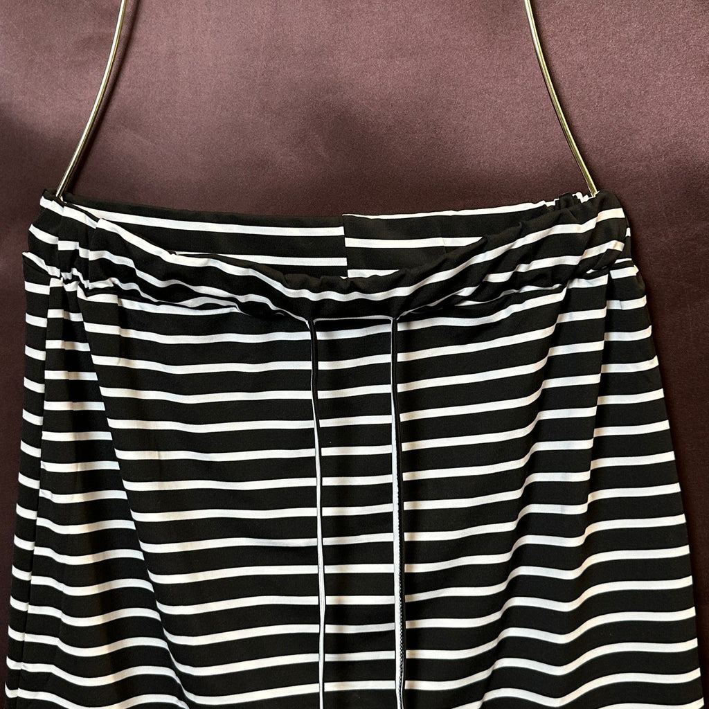 Women's L Black Striped Skirt Knee Length Pencil Skirt Elastic Midi Bodycon Sol