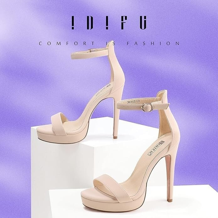 IDIFU Women's US 8.5 Stiletto High Heel Sandals Platform Open Toe Ankle Strap Dr