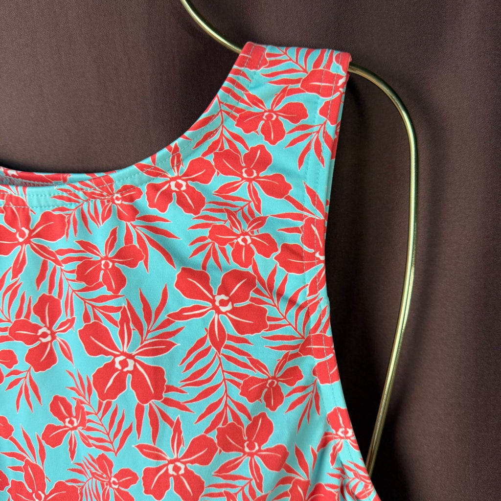 Lands' End Women's 2-10 LONG High Neck UPF 50 Modest Tankini Swimsuit Top Red Bl