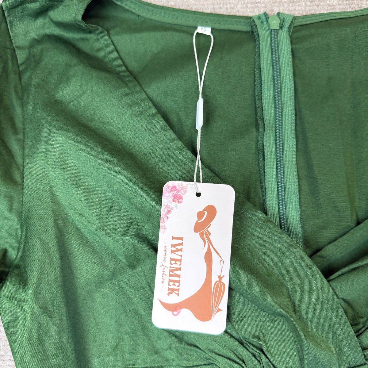 MSRP $51 IWEMEK Womens S Deep Green Fall 3/4 Sleeve 1950s Cocktail Swing Dress