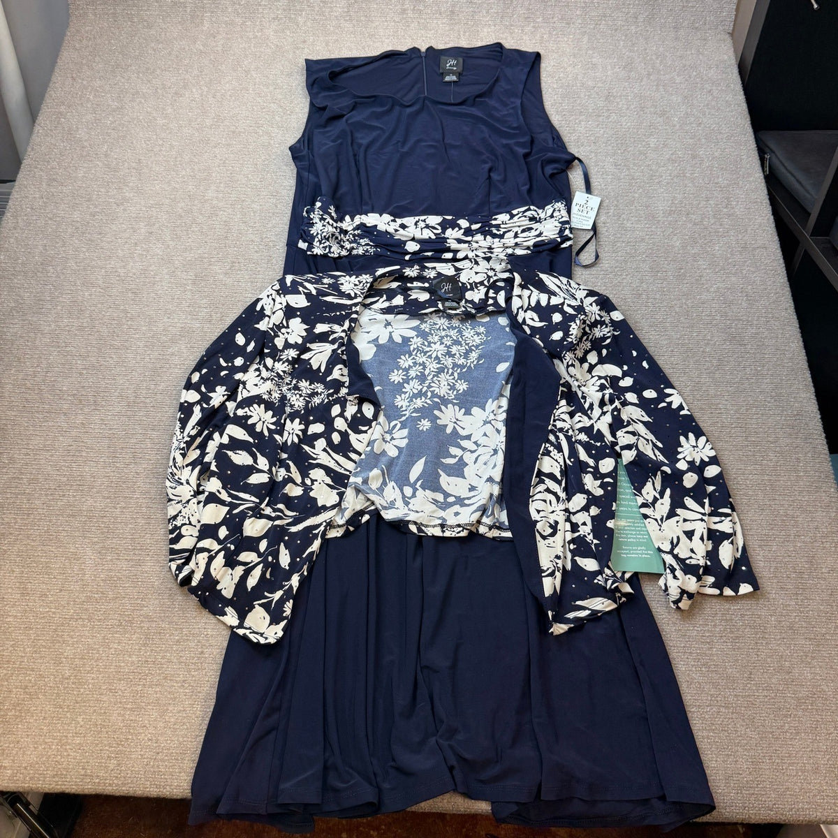 MSRP $130 Jessica Howard Womens 18 Navy Multi Midi Floral Jacket Dress