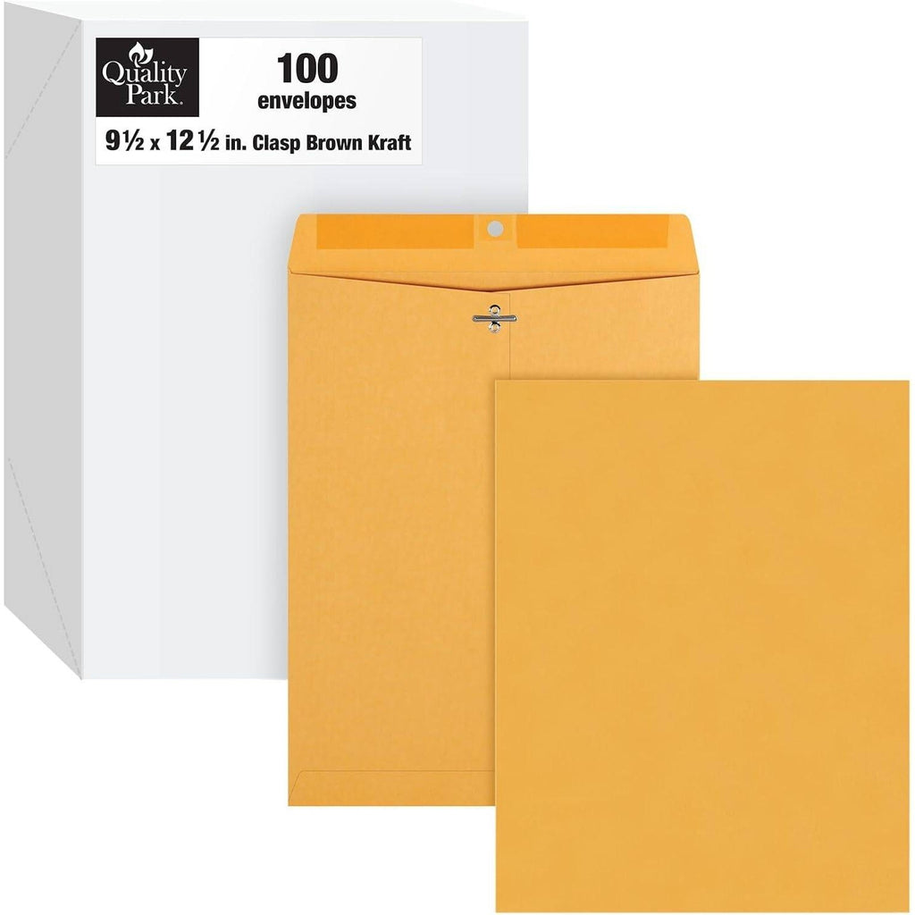 Pack of 100 Quality Park 37793 Clasp Envelopes, 9.5" x 12.5" Brown Kraft