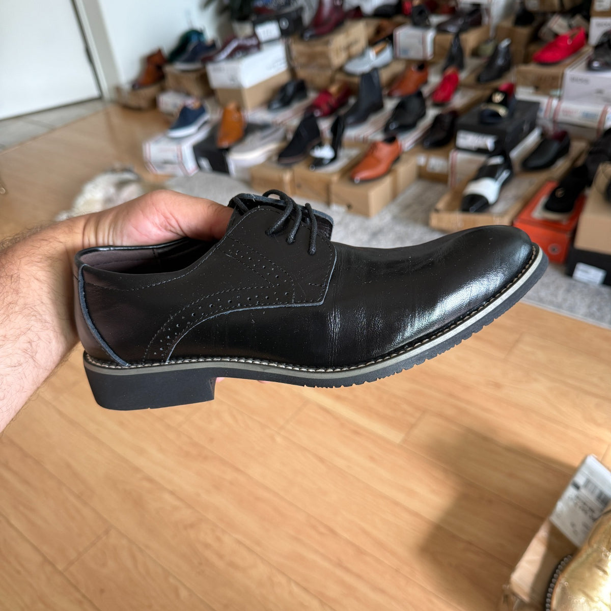 Santimon Mens US 6.5 Black Dress Shoes Fashion Oxford Leather Lace up Classic Mo