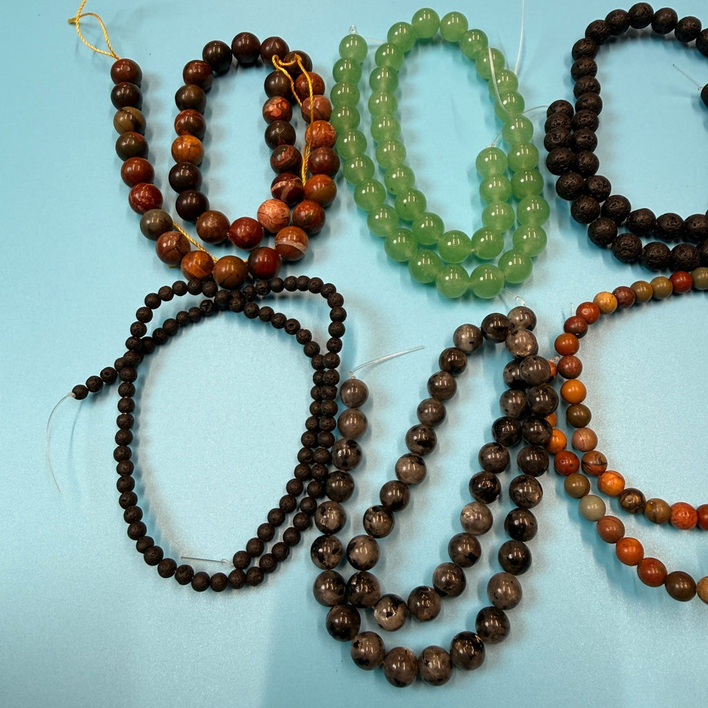 Set of 10 Natural Gemstone Round Beads Strands 15" Sizes 6,8,10 mm 12oz №B23