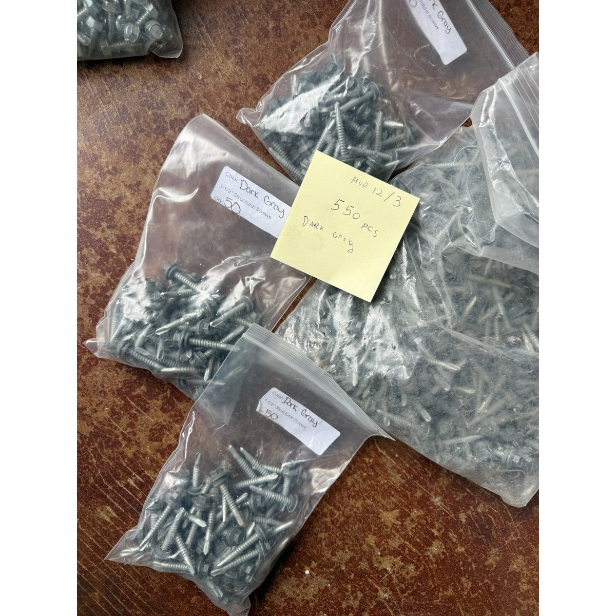 Lot of 550 Dark Gray 1-1/2" Structural Roofing Screws Self Drilling Hex Washer