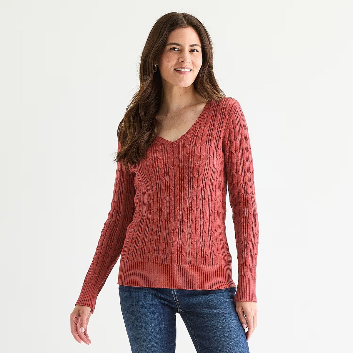 MSRP $42 St. John's Bay Womens XL Tall Red Rover Cable Knit Pullover Sweater V