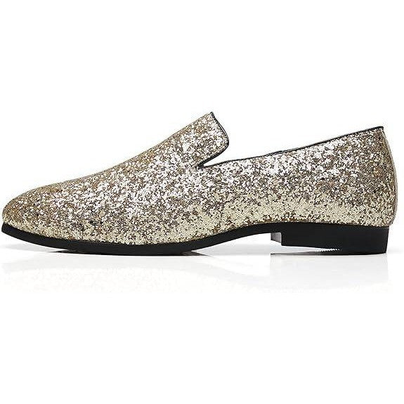 Santimon Men's US 12 Gold Glitter Slip-On Loafers Sequin Dress Shoes