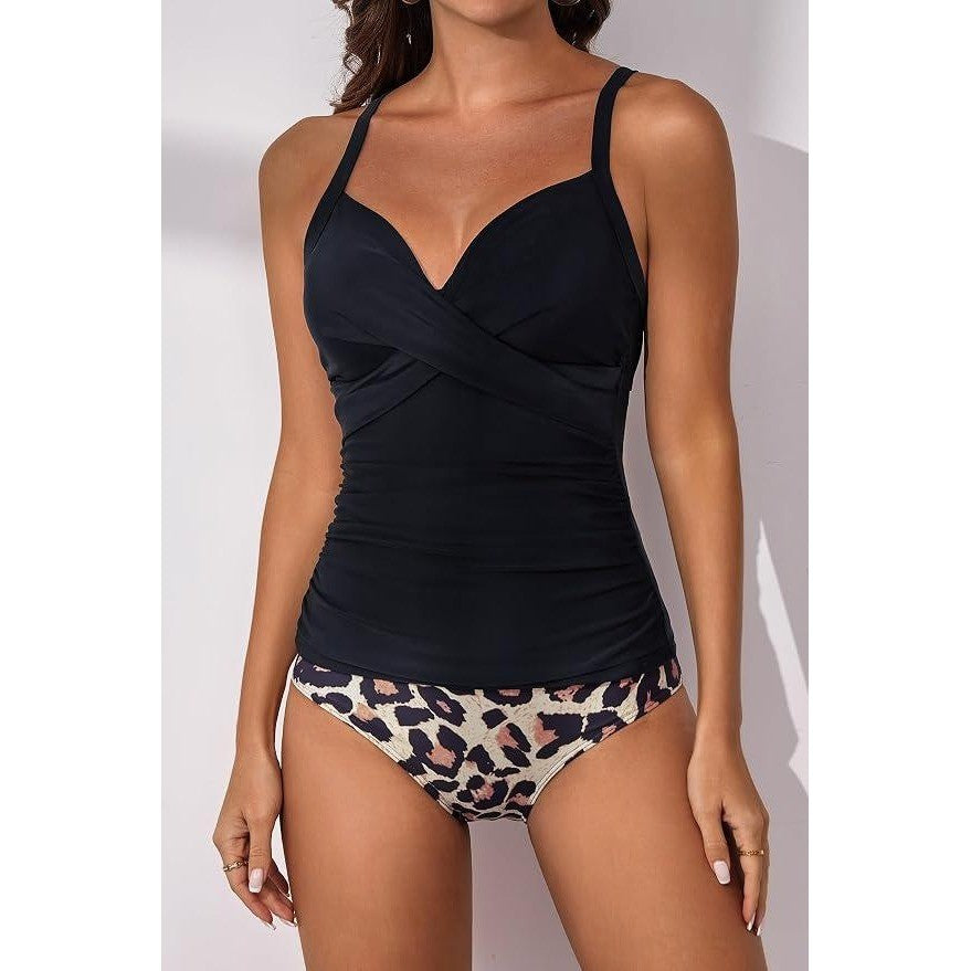 MSRP $51 B2prity Women's L Tankini Swimsuit Tummy Control Ruched V Neck Bathing