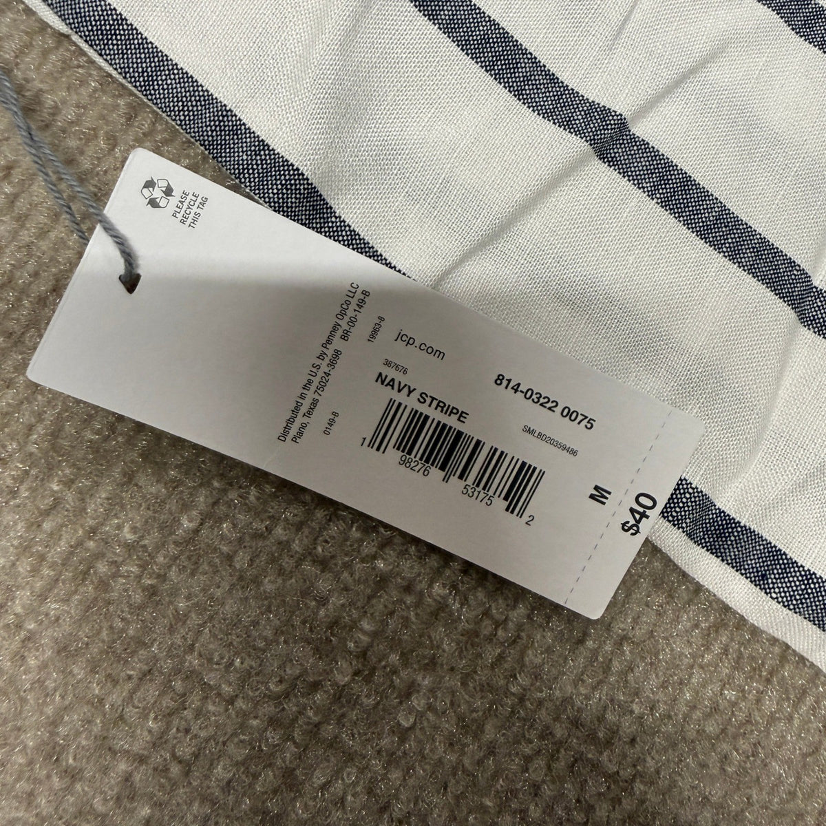 MSRP $40 Liz Claiborne Womens M Navy Stripe Sleeveless Blouse Linen Blend Round