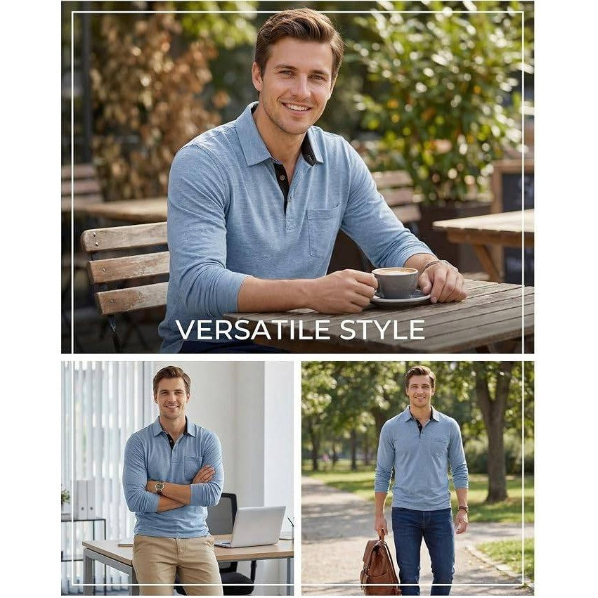 MSRP $36 Envmb Men's L Casual Long Sleeve Polo Shirt Button Collared Golf Shirt