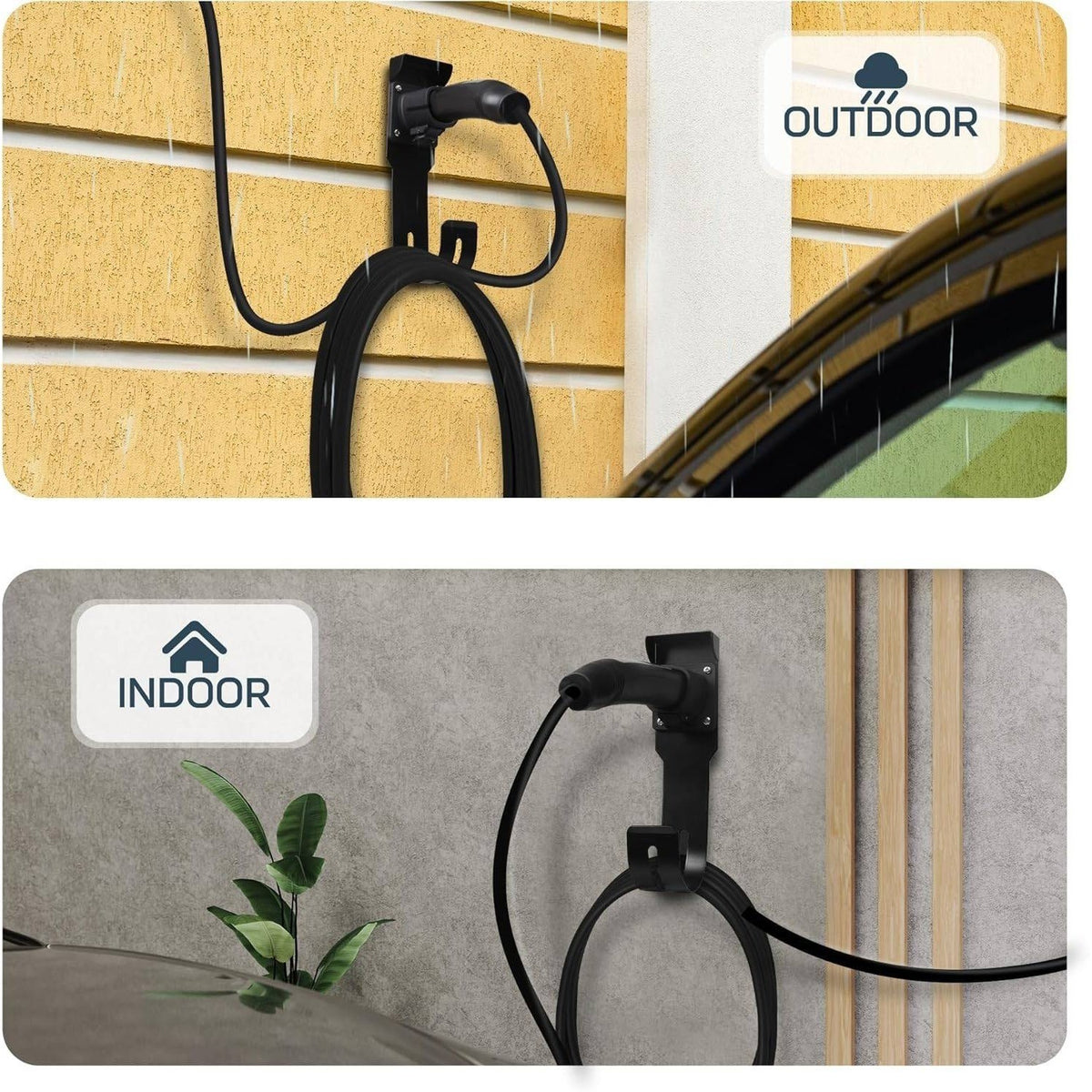 Tesla Charger Holder Black Wall Mount Kit Cable Organizer w/ UMC Indoor/Outdoor