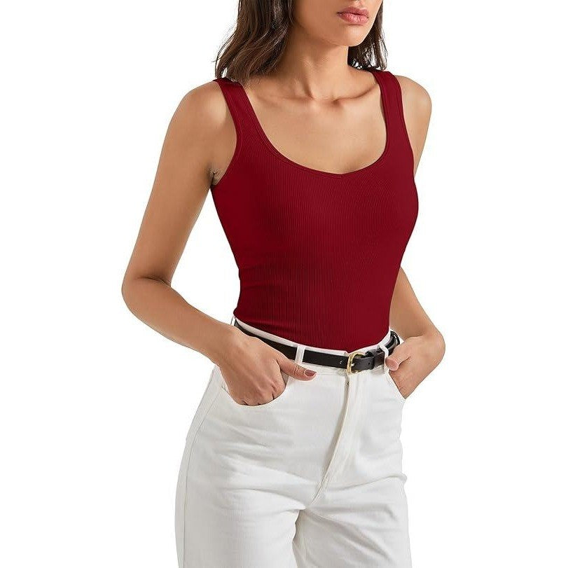 MSRP $13 SUUKSESS Women's Wine Red S Cotton Ribbed Built in Bra Tank Tops Shirt