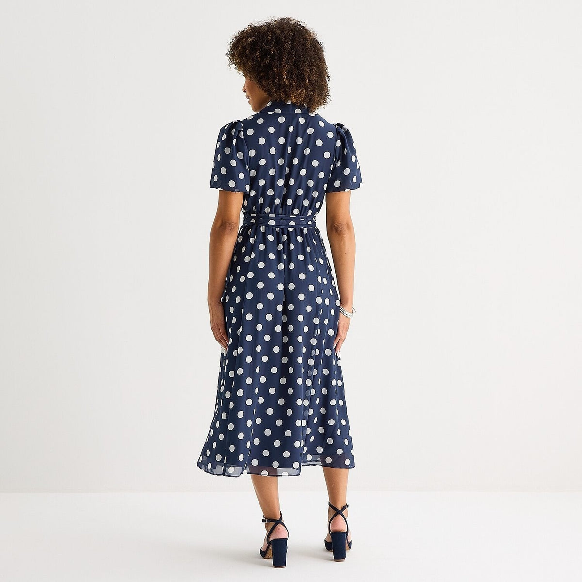 MSRP $89 52Seven Womens XL Navy White Dots Short Sleeve Midi Shirt Dress