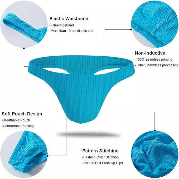 Evankin Men's US S Blue Sexy Soft Underwear Male Bulge Pouch Thong Briefs Stretc
