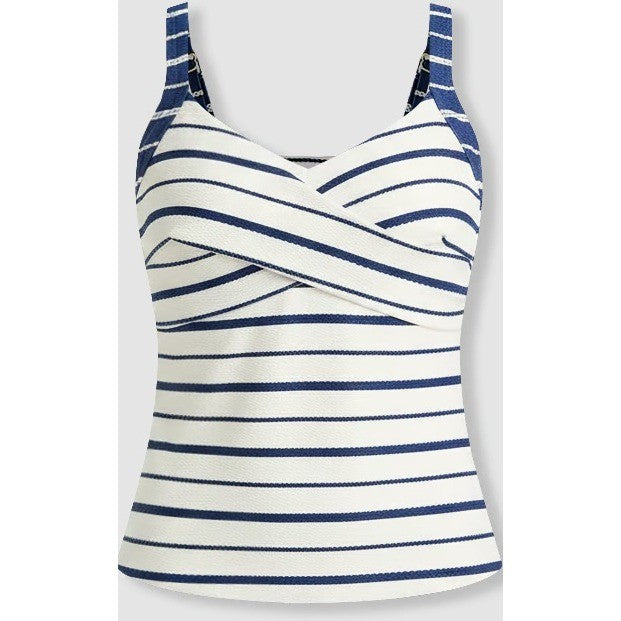 Liz Claiborne Womens 8 Blue White Striped Twist Front Tankini Top Swimsuit