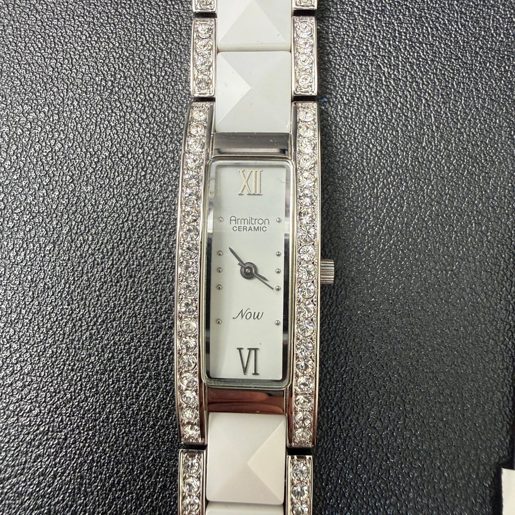 Armitron 75/5033SV Womens Silver/White Tone Crystal Fashion Watch NEEDS BATTERY