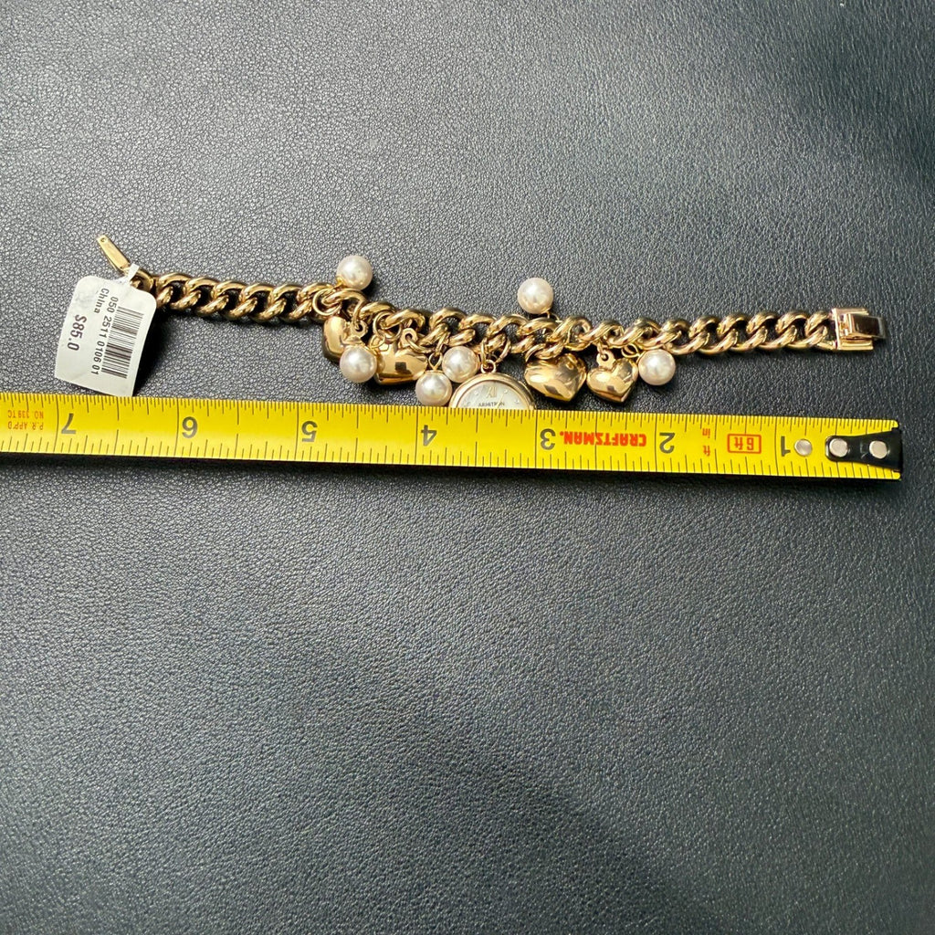 MSRP $85 Armitron 75/5578GP Womens Gold Tone Charm Crystal Bracelet Watch New B