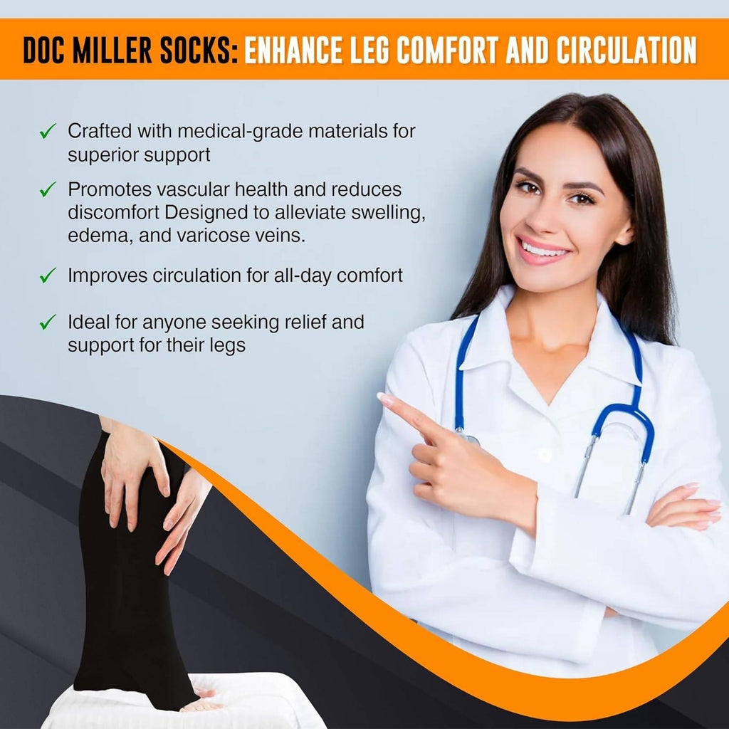 Doc Miller Open Toe Compression Socks Black, Small, 20-30 mmHg, Toeless C